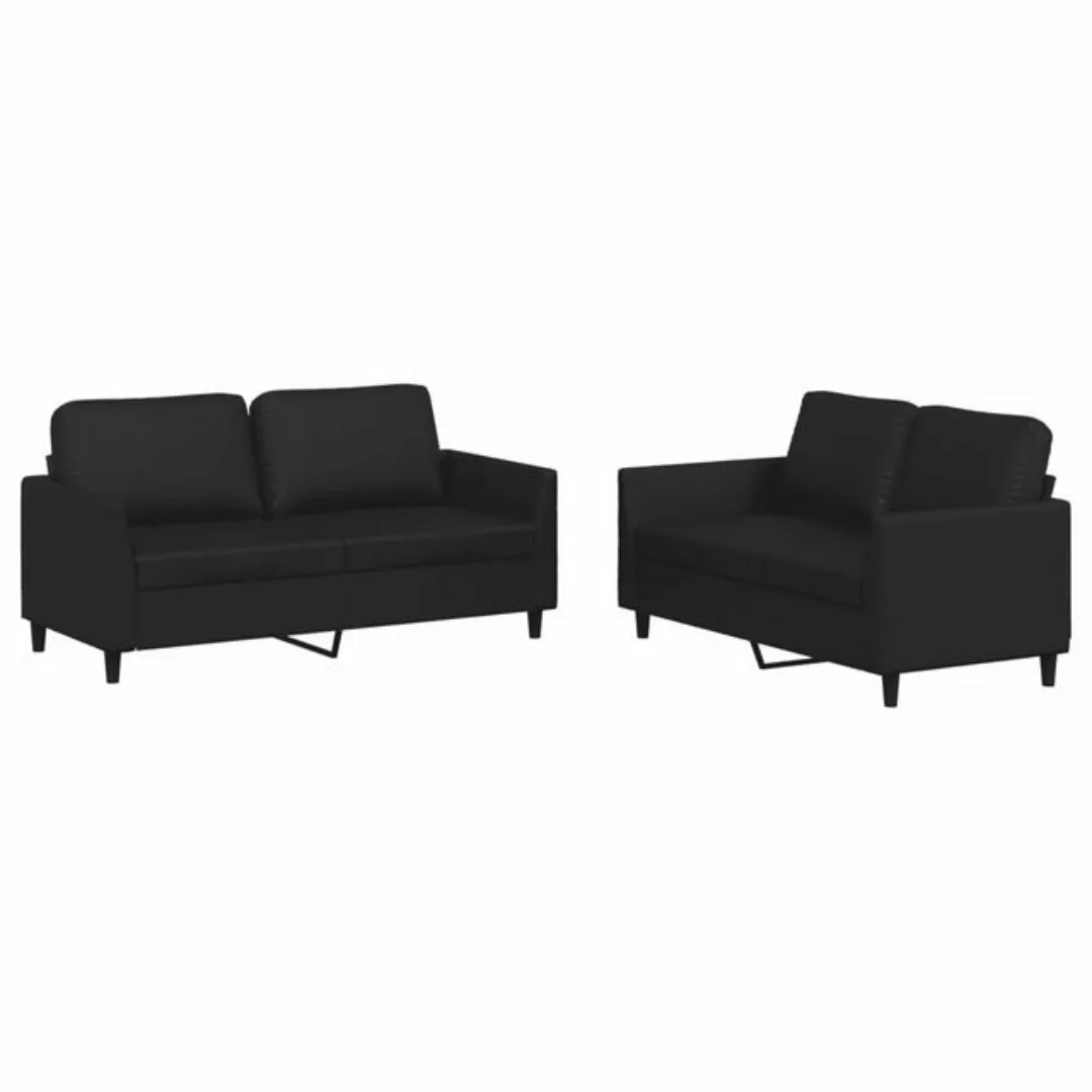 vidaXL Sofa 2-tlg. Sofagarnitur mit Kissen Schwarz Kunstleder günstig online kaufen