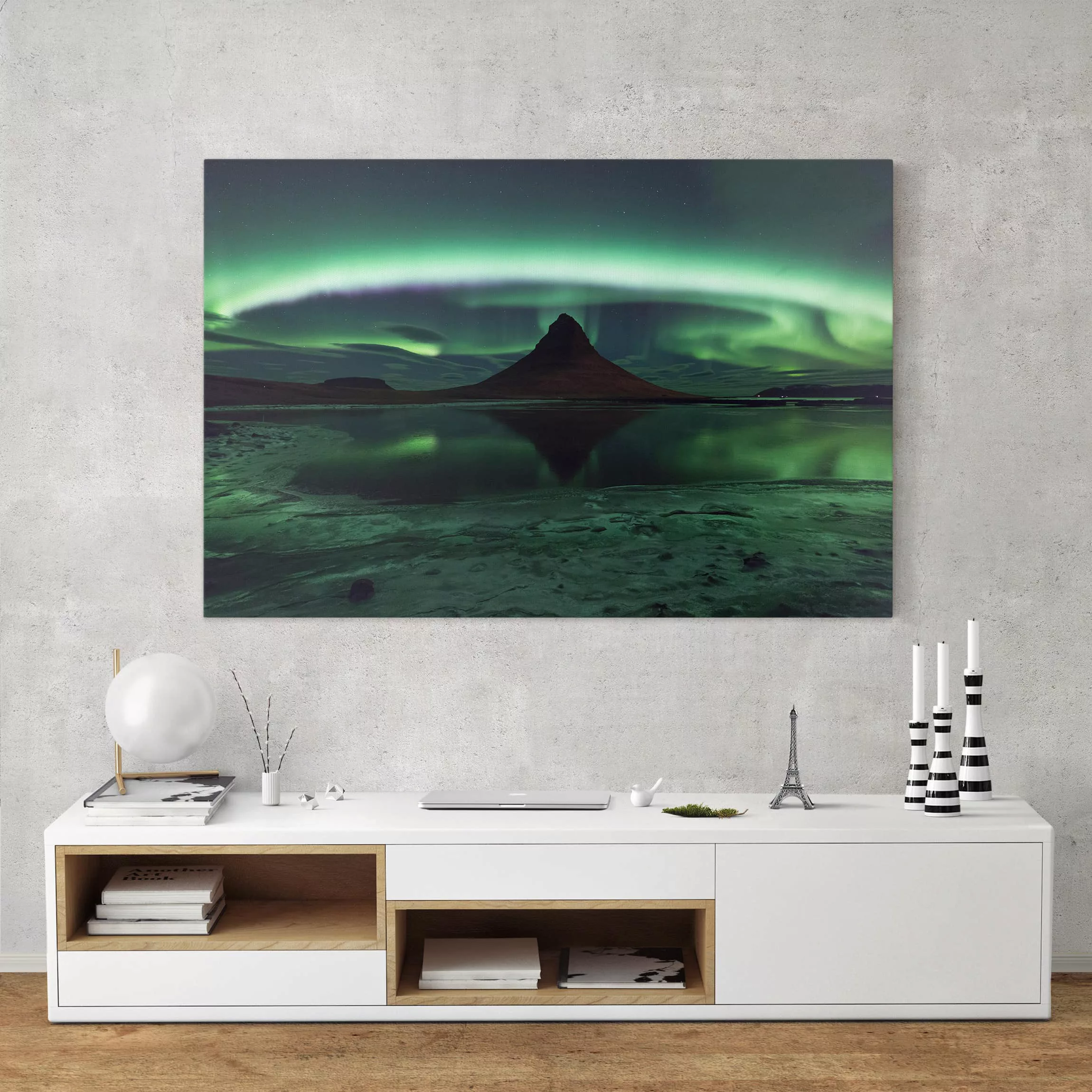 Leinwandbild Berg - Querformat Polarlicht in Island günstig online kaufen