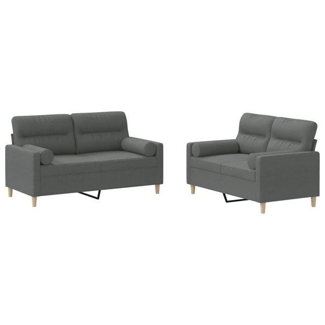 vidaXL Sofa Sofagarnitur Set mit Kissen Stoff, 2-tlg., Dunkelgrau günstig online kaufen