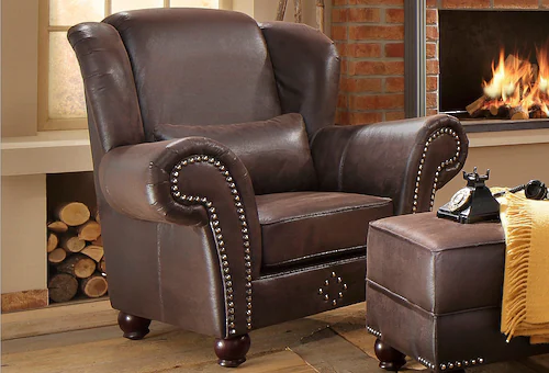 Home affaire Sessel "King George Ohrensessel mit Ziernägeln" günstig online kaufen