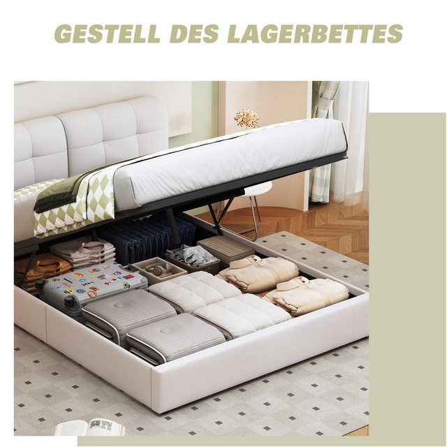 FUROKOY Polsterbett Doppelbett Stauraumbett Luftdruck-Hubstange mit LED-Bel günstig online kaufen