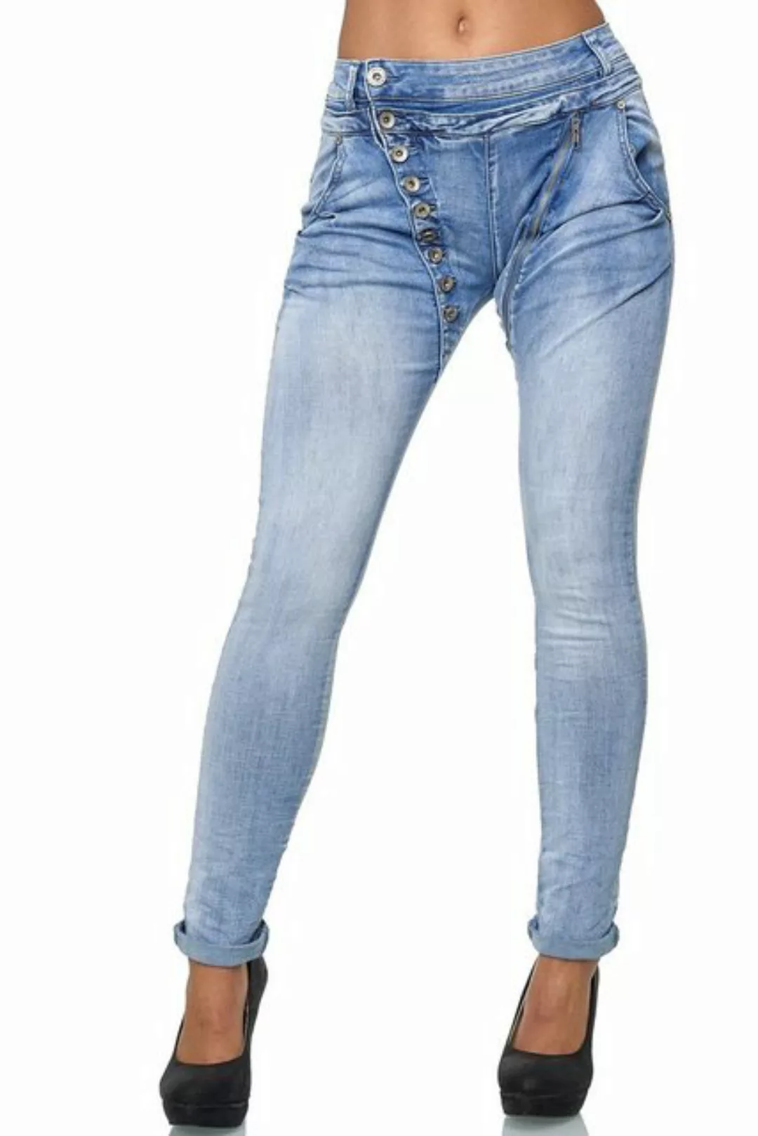 Elara Boyfriend-Jeans Elara Damen Jeans Boyfriend Baggy Knopfleiste (1-tlg) günstig online kaufen