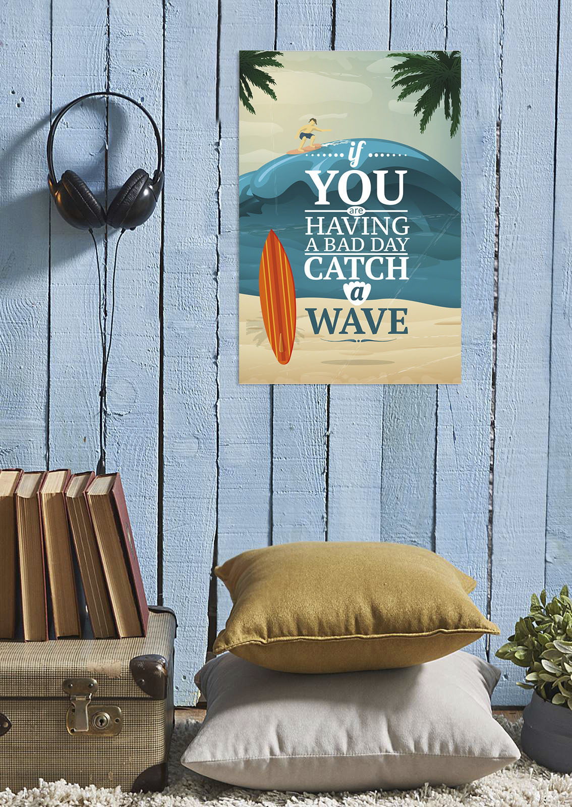 queence Metallbild "Catch a wave", Schriftzüge-Schriftzug-Meer-Strand, (1 S günstig online kaufen