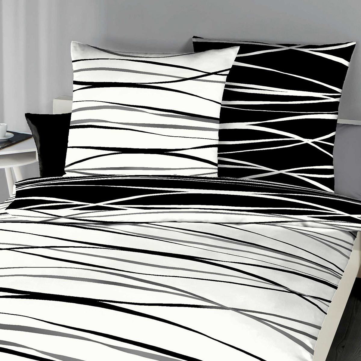 TRAUMSCHLAF Bettwäsche Bibermotion black&white, Biber, 2 günstig online kaufen
