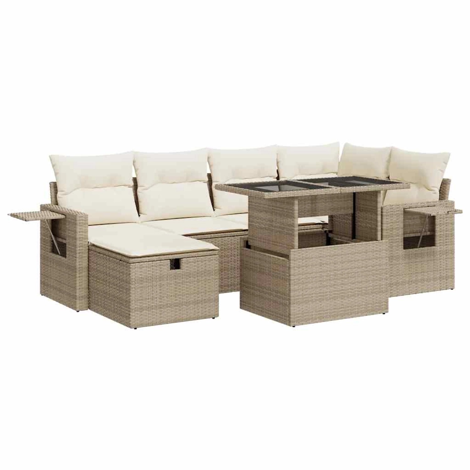vidaXL 7-Tlg Garten-Sofagarnitur mit Kissen Beige Poly Rattan 3327858 günstig online kaufen