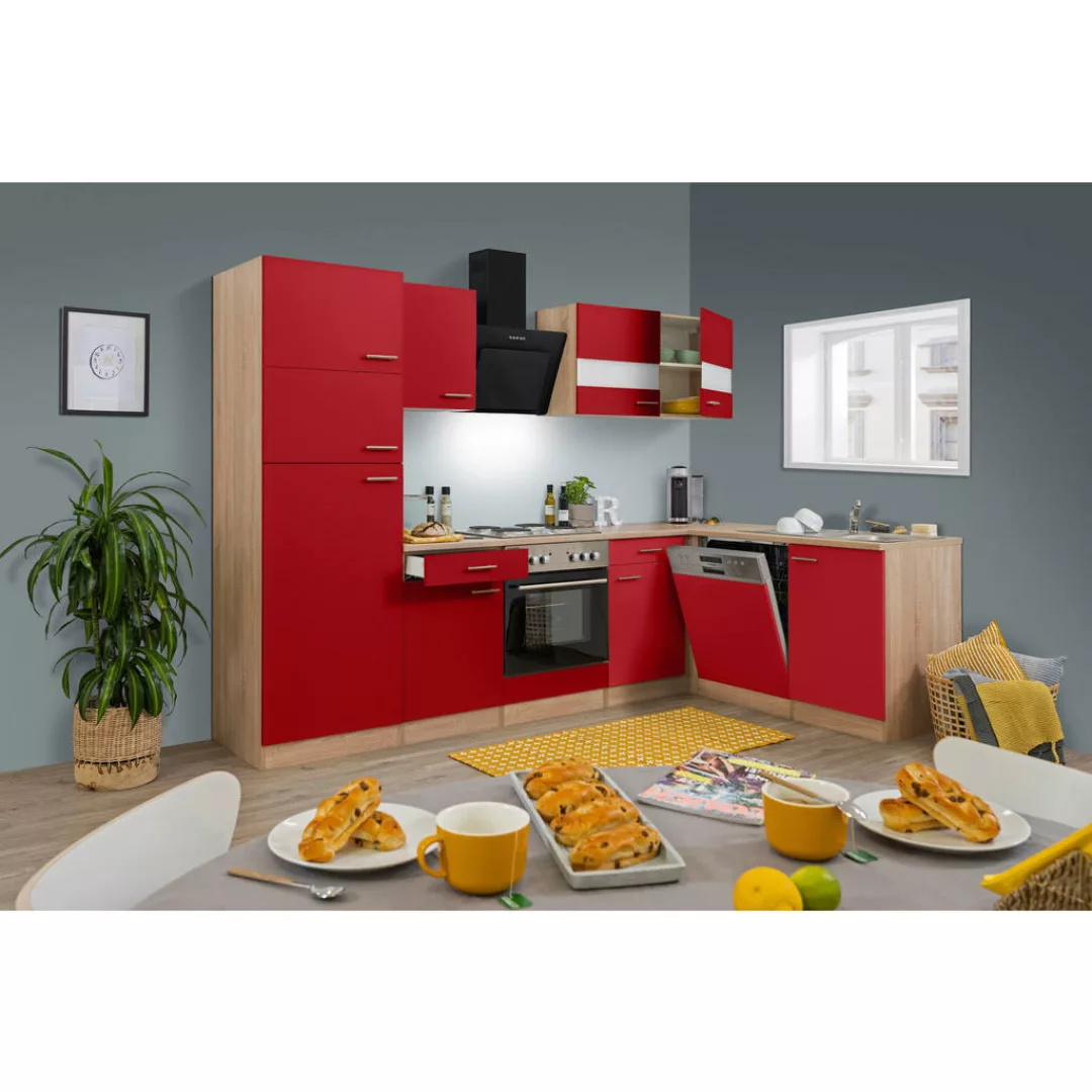 Respekta Winkelküche KBL280ESRS 280 cm Rot-Eiche Sonoma Sägerau Nachbildung günstig online kaufen