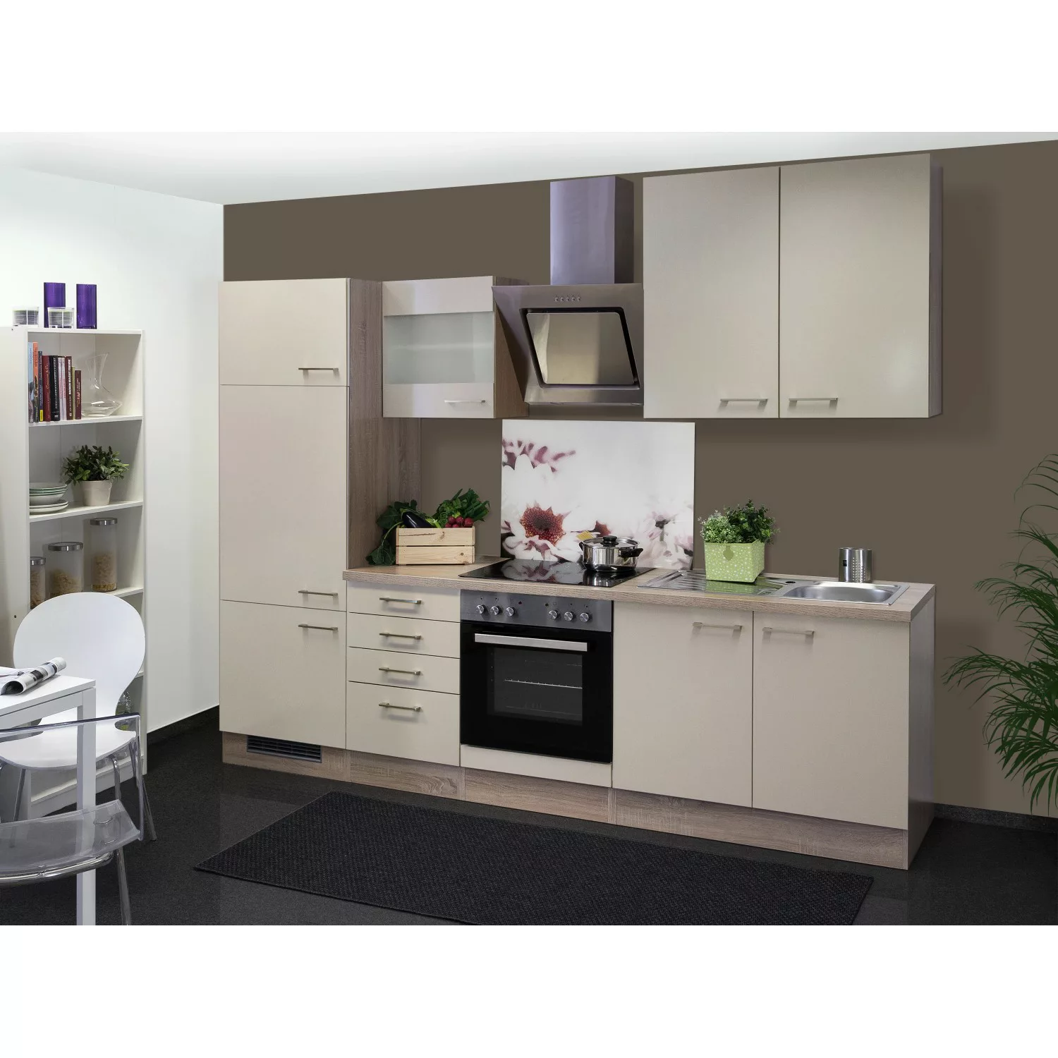 Flex-Well Exclusiv Küchenzeile Orlando 270 cm Kaschmir Glanz-Sonoma Eiche günstig online kaufen