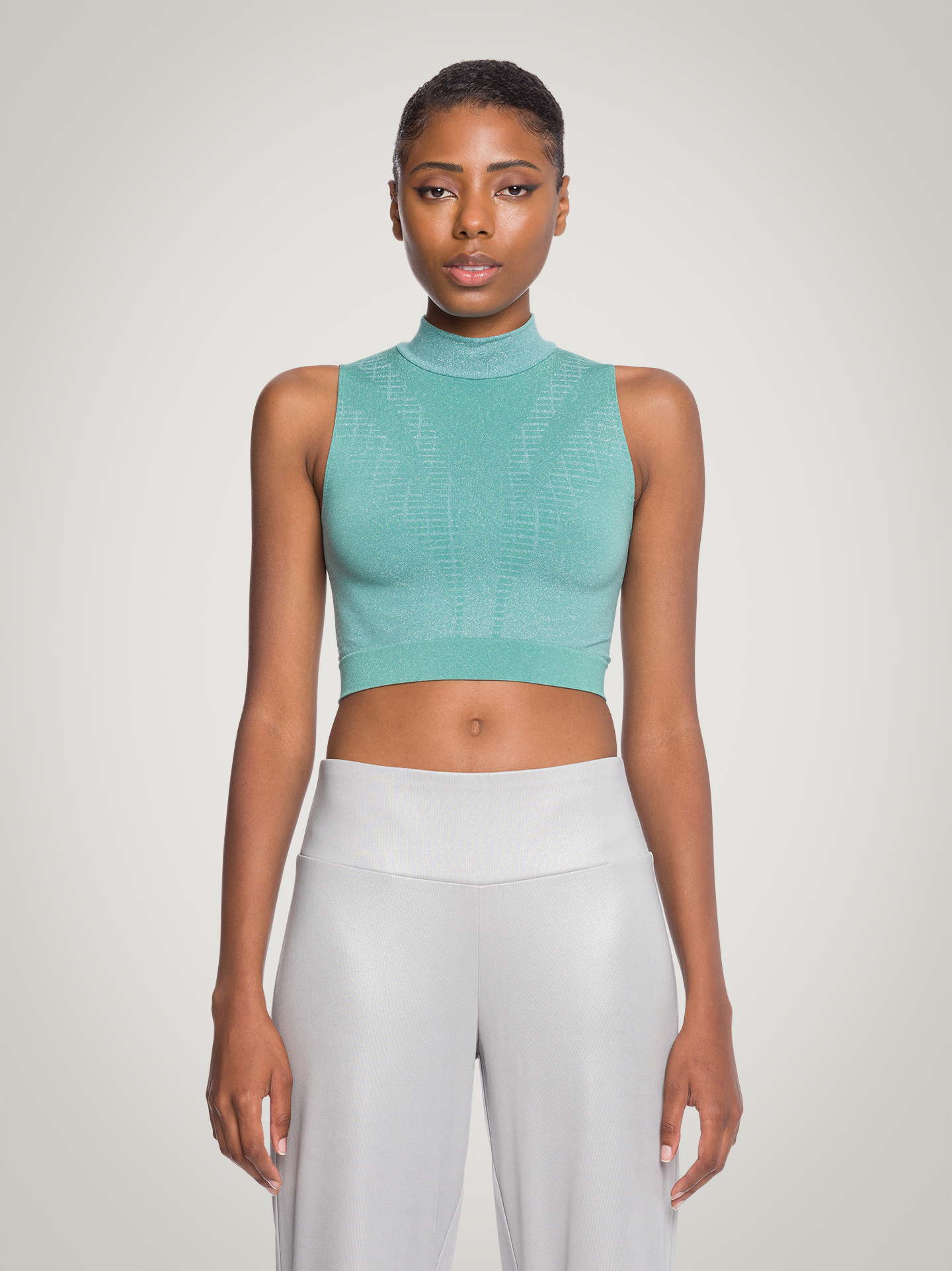 Wolford - Shiny Grid Top Sleeveless, Frau, ice jade/silver, Größe: M günstig online kaufen