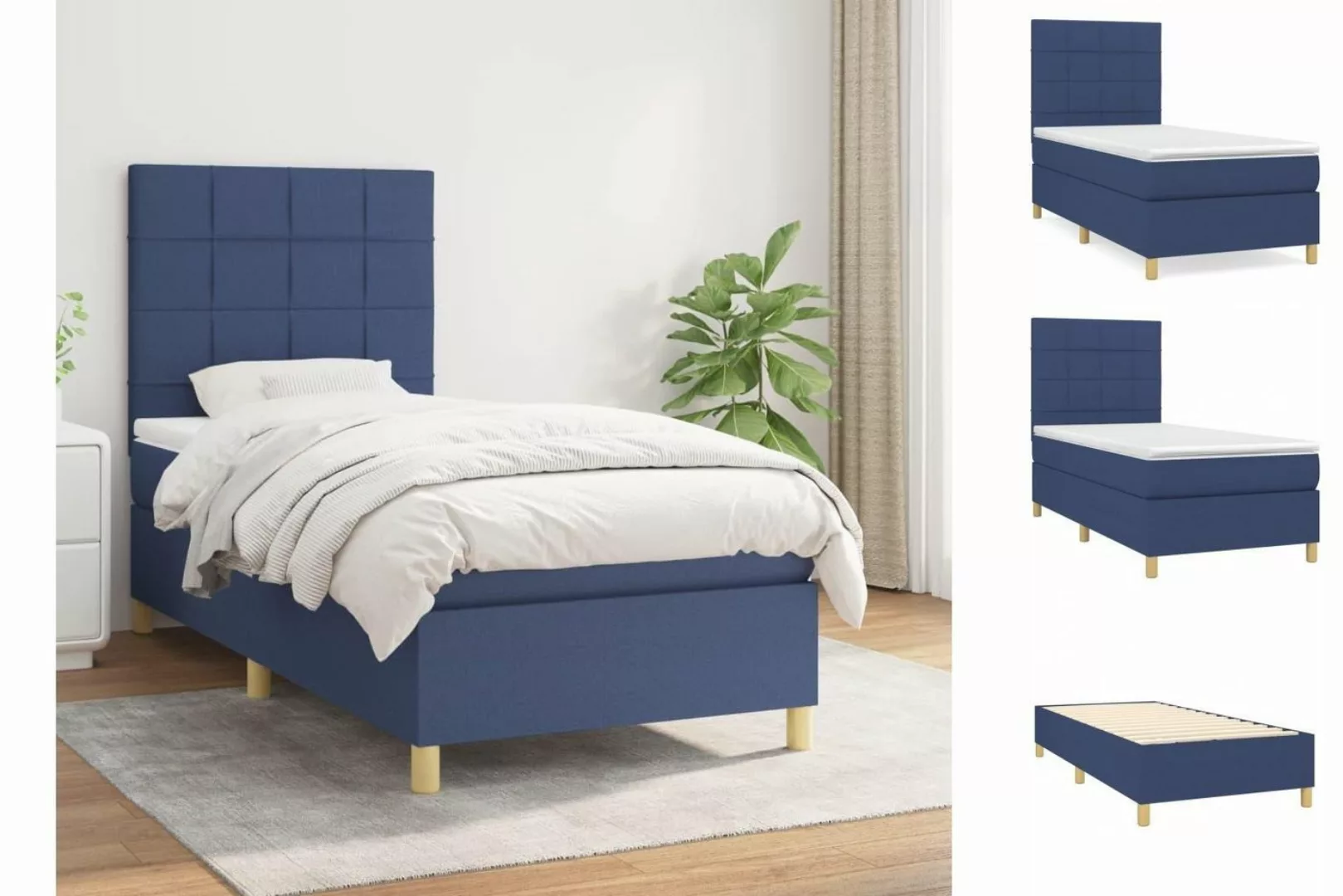 vidaXL Bettgestell Boxspringbett mit Matratze Blau 90x200 cm Stoff Bett Bet günstig online kaufen