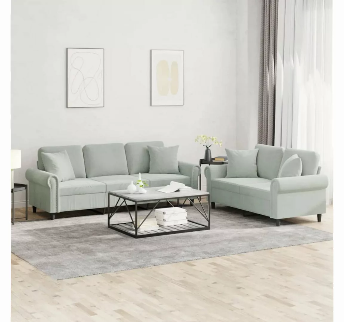 vidaXL Sofa Sofagarnitur Set mit Kissen Samt, 2-tlg., Hellgrau günstig online kaufen