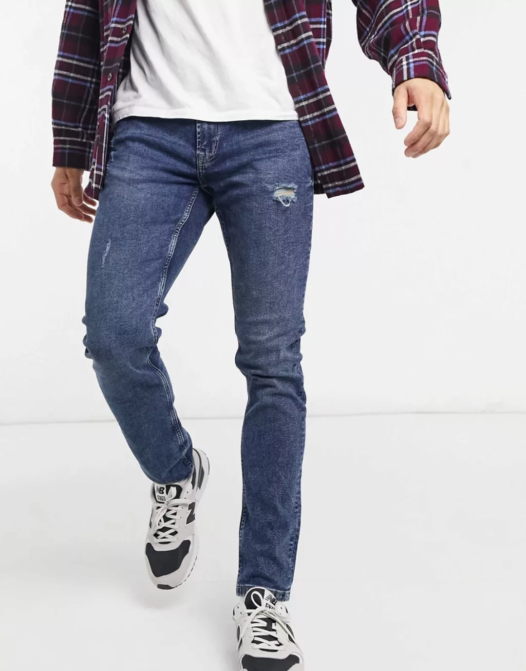 Only & Sons – Schmal geschnittene Jeans im Used-Look in Blau günstig online kaufen