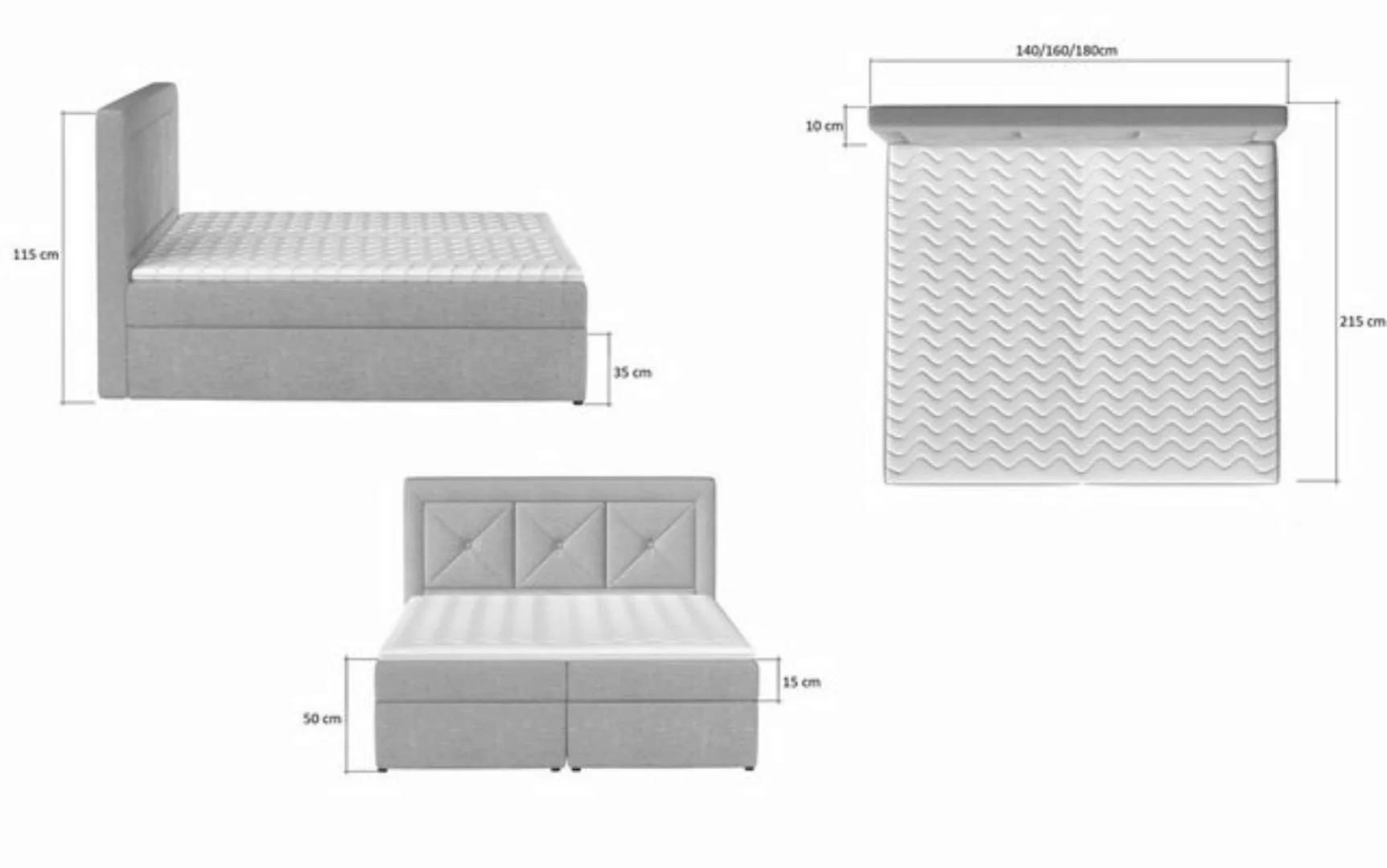 ALTDECOR Boxspringbett LAONA (H3 Matratze Bonellfederung, Topper, Kopfteil, günstig online kaufen