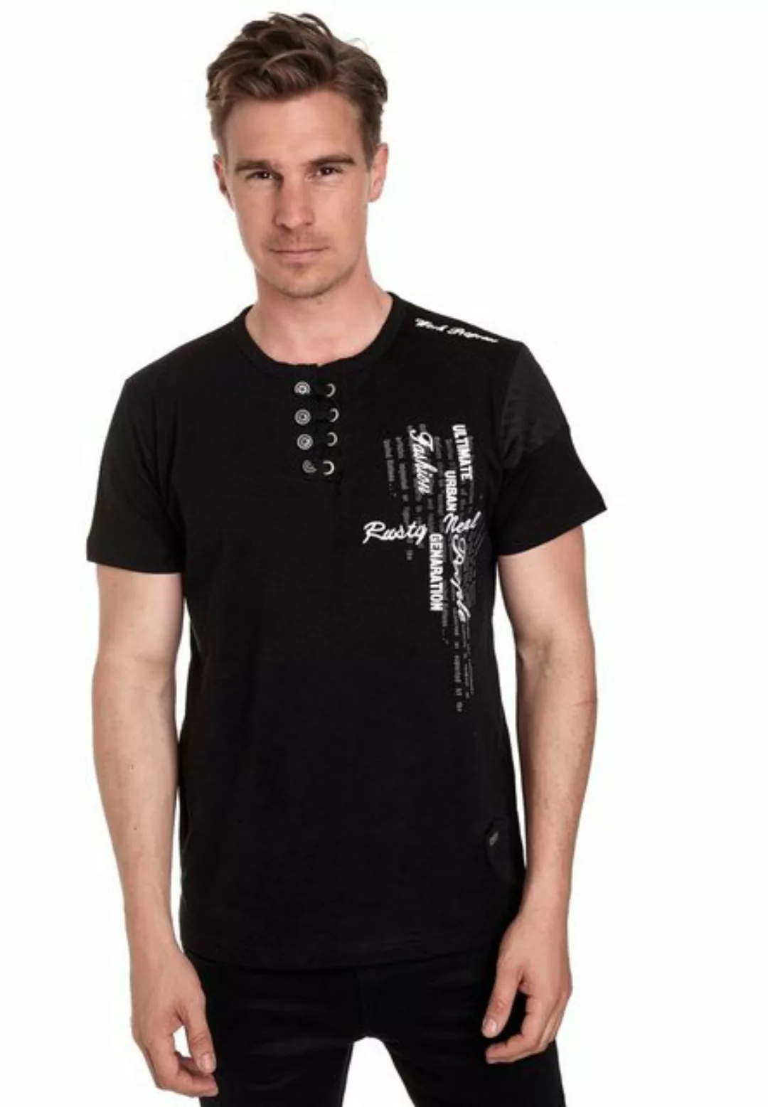Rusty Neal T-Shirt mit schicker Knopfleiste günstig online kaufen
