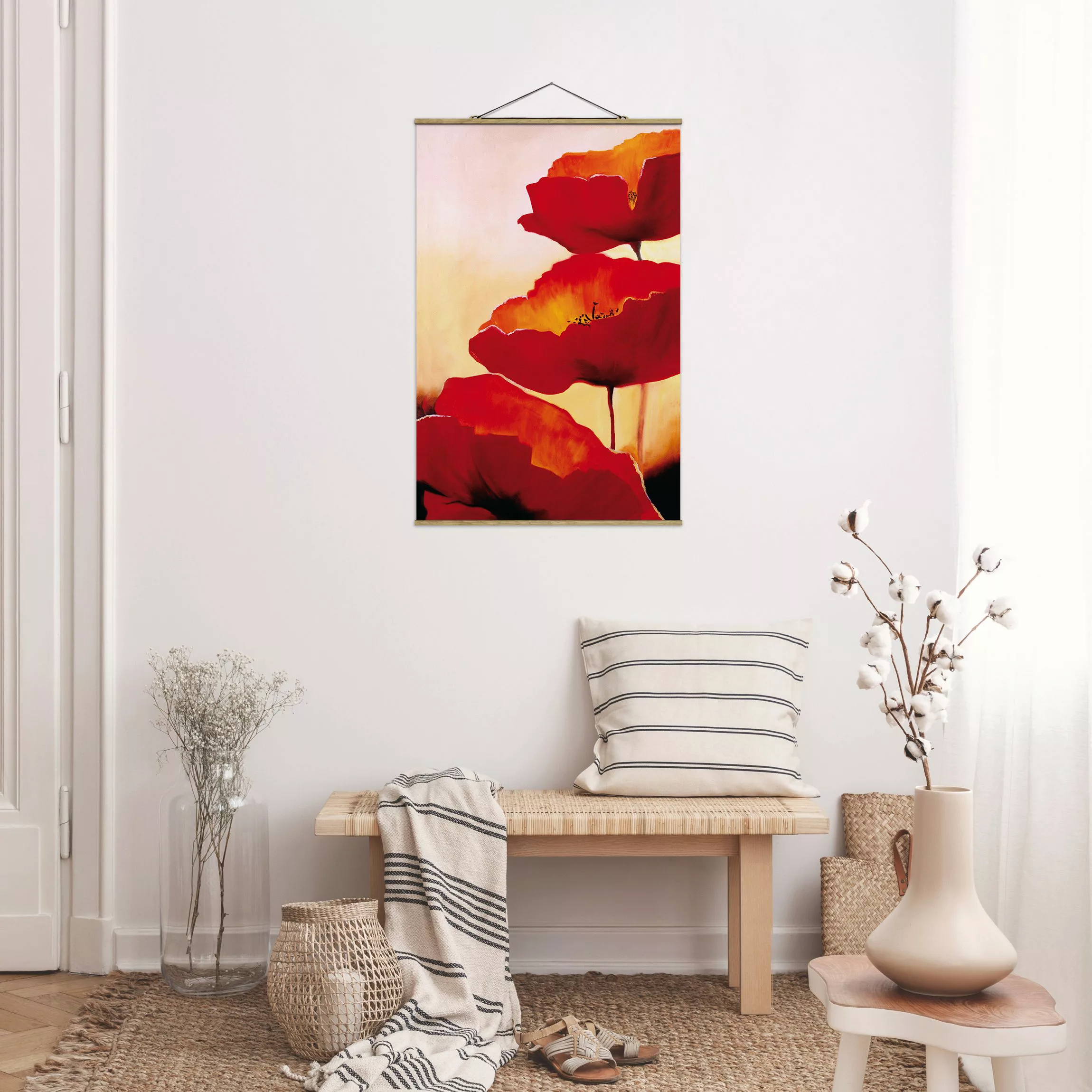 Stoffbild Blumen mit Posterleisten - Hochformat Poppy Family günstig online kaufen