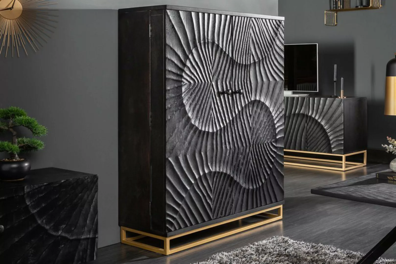 riess-ambiente Barschrank SCORPION 140cm schwarz / gold (Einzelartikel, 1-S günstig online kaufen