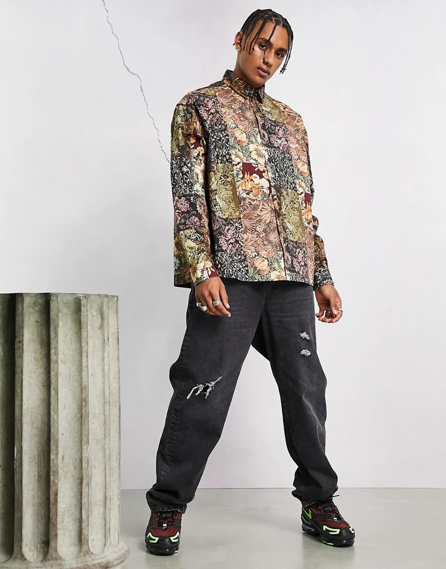 ASOS – Dark Future – Kastiges Oversize-Hemd mit Wandteppich-Print-Neutral günstig online kaufen