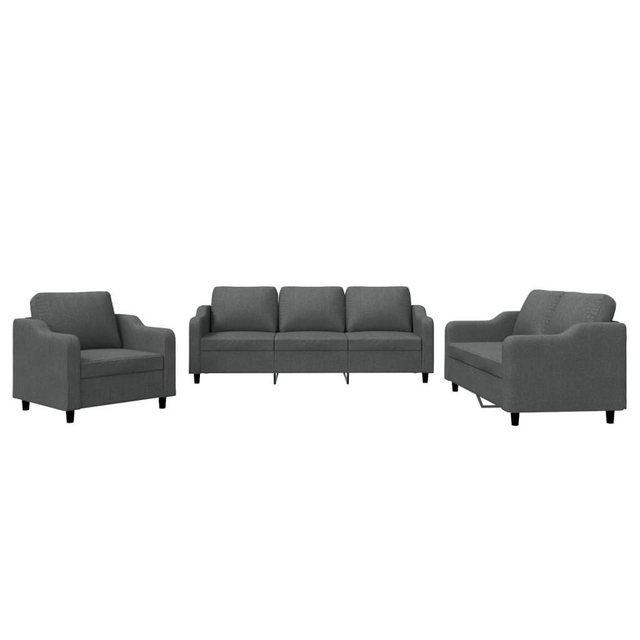 vidaXL Sofa Sofagarnitur Set mit Kissen Stoff, 3-tlg., Dunkelgrau günstig online kaufen