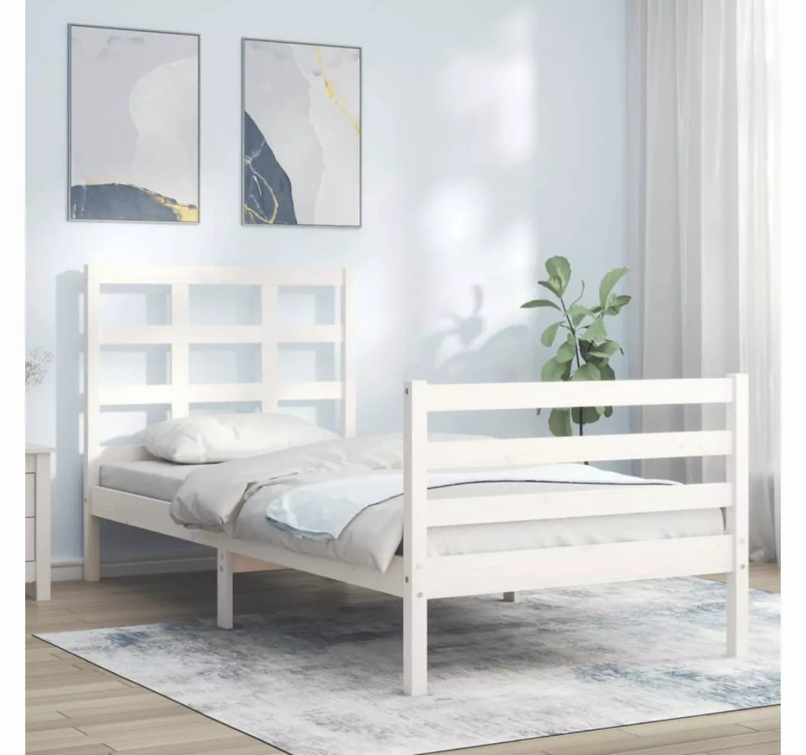 vidaXL Bett Massivholzbett mit Kopfteil Weiß 90x200 cm günstig online kaufen