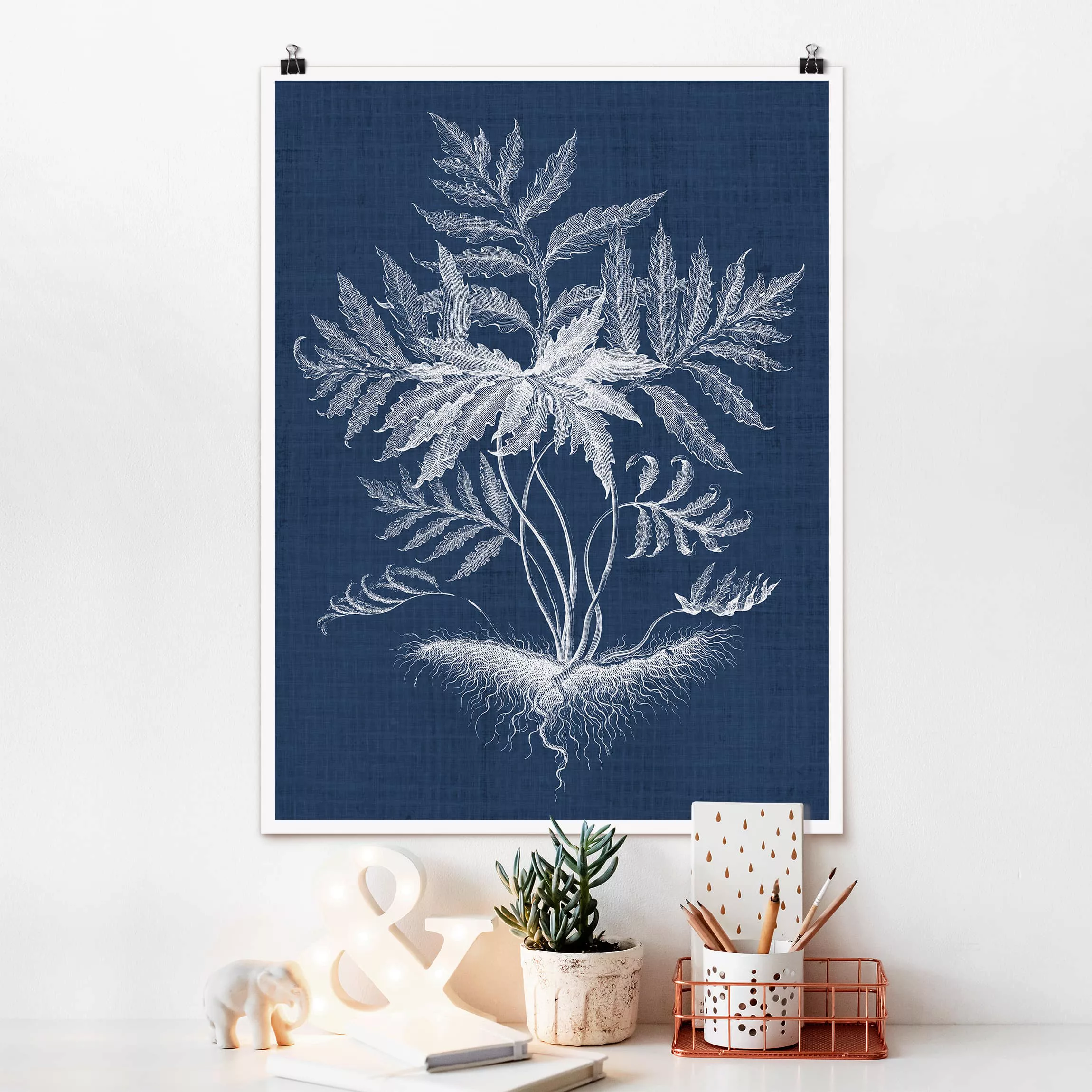 Poster Blumen - Hochformat Denim Pflanzenstudie IV günstig online kaufen