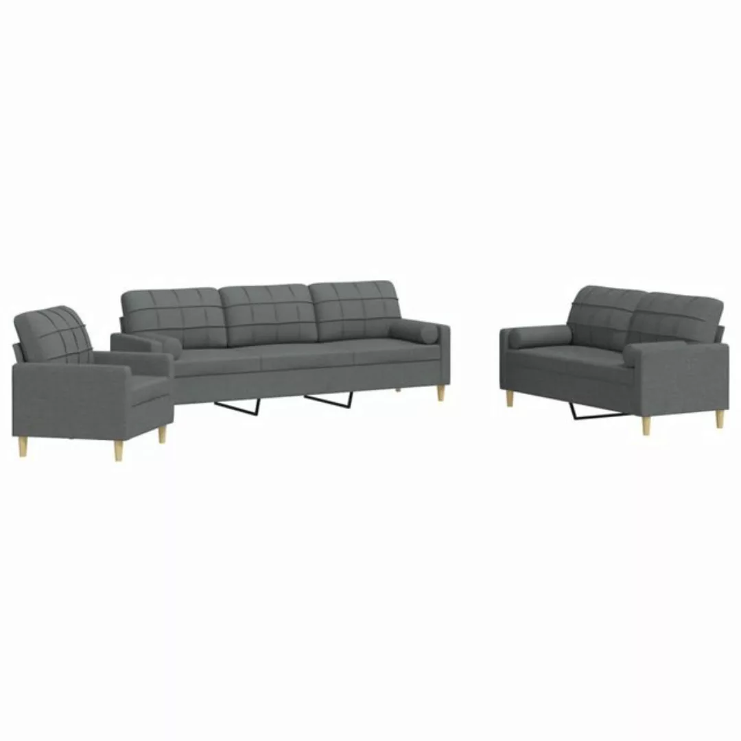 vidaXL Sofa 3-tlg. Sofagarnitur mit Dekokissen Dunkelgrau Stoff günstig online kaufen