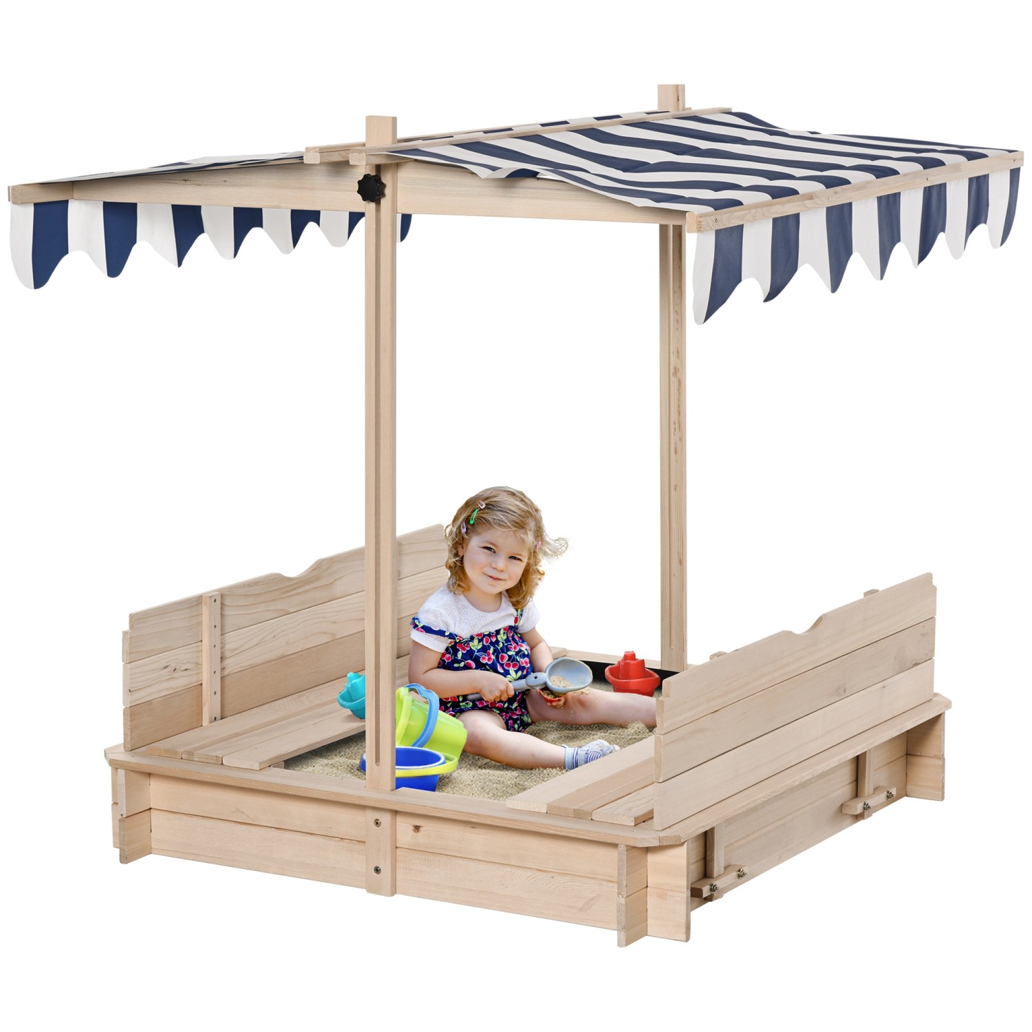 Outsunny Sandkasten aus Holz mit Dach Abnehmbar 106 x 106 x 121 cm günstig online kaufen