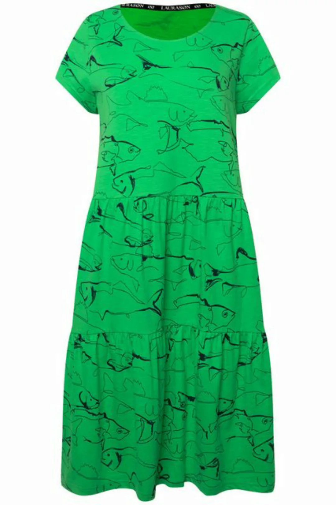 Laurasøn Sommerkleid Jerseykleid A-Line Fische-Print Rundhals Volants günstig online kaufen