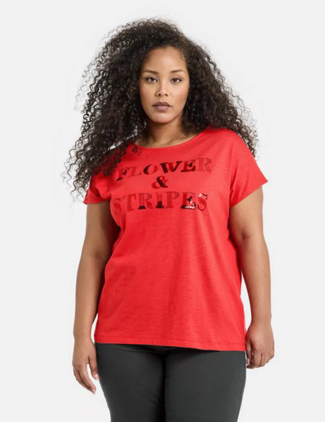 Samoon Kurzarmshirt T-Shirt mit verziertem Wording günstig online kaufen