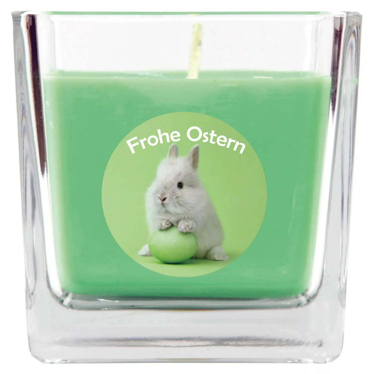 HS Candle Duftkerze & Glas Ostern Grün Viereck 50h Hase & Ei günstig online kaufen