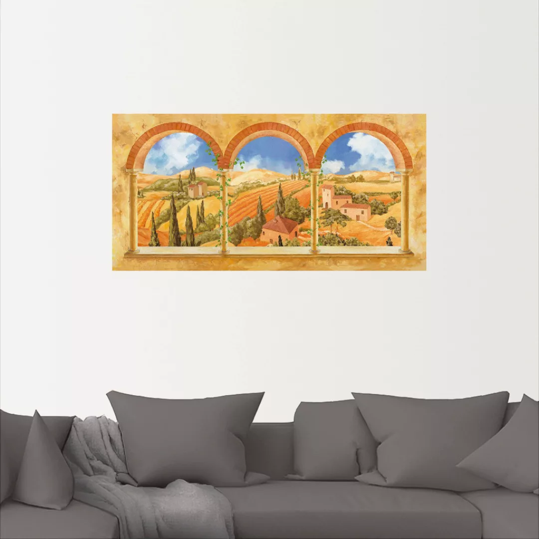 Artland Wandbild "Drei Torbögen mit Blick in die Toskana", Fensterblick, (1 günstig online kaufen