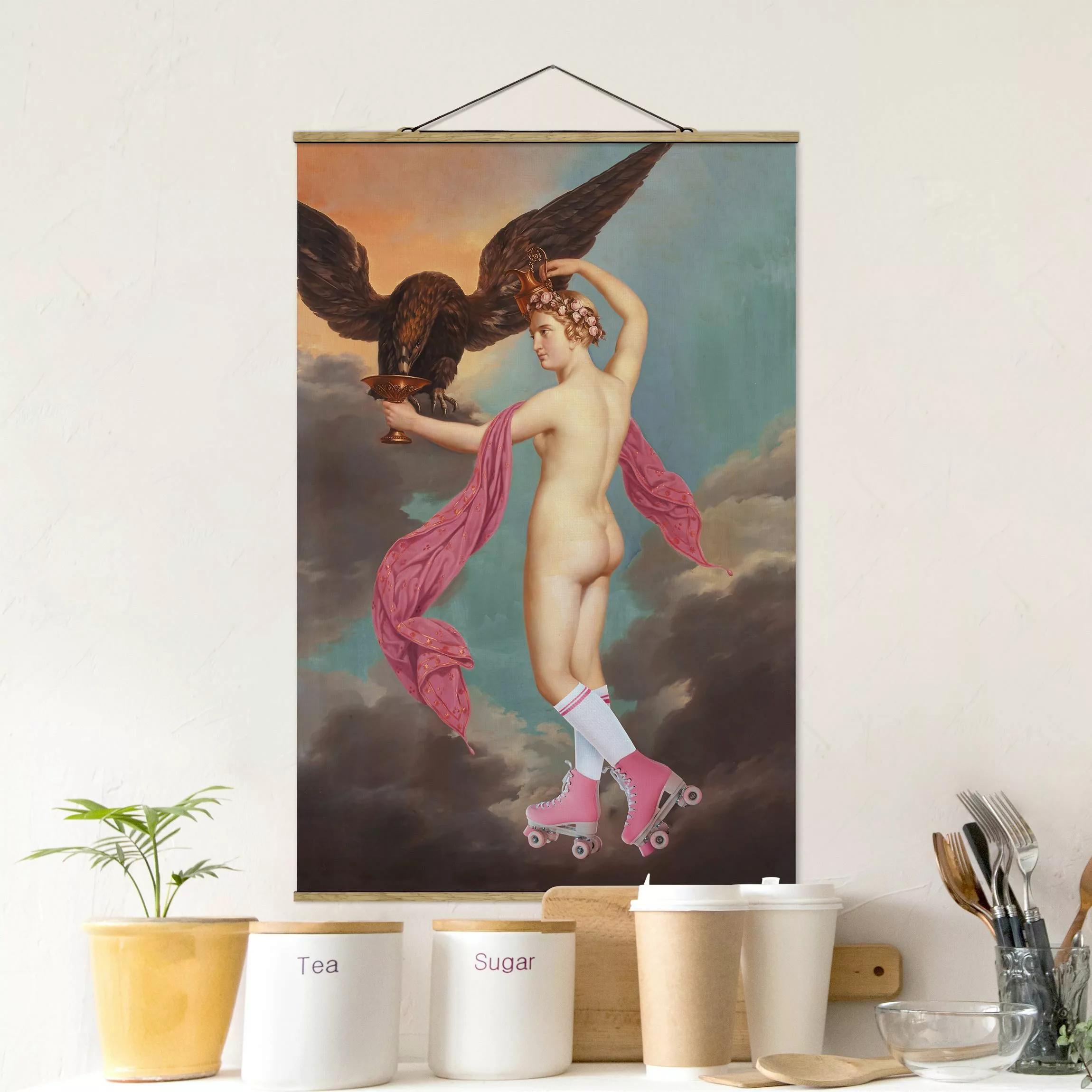 Stoffbild mit Posterleisten Rollschuh Göttin günstig online kaufen