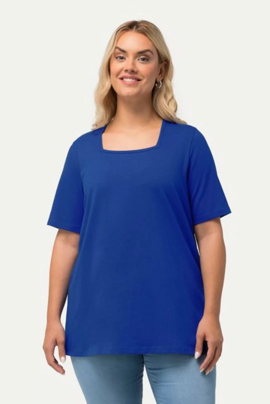 Ulla Popken Rundhalsshirt T-Shirt A-Linie Carree-Ausschnitt Halbarm günstig online kaufen