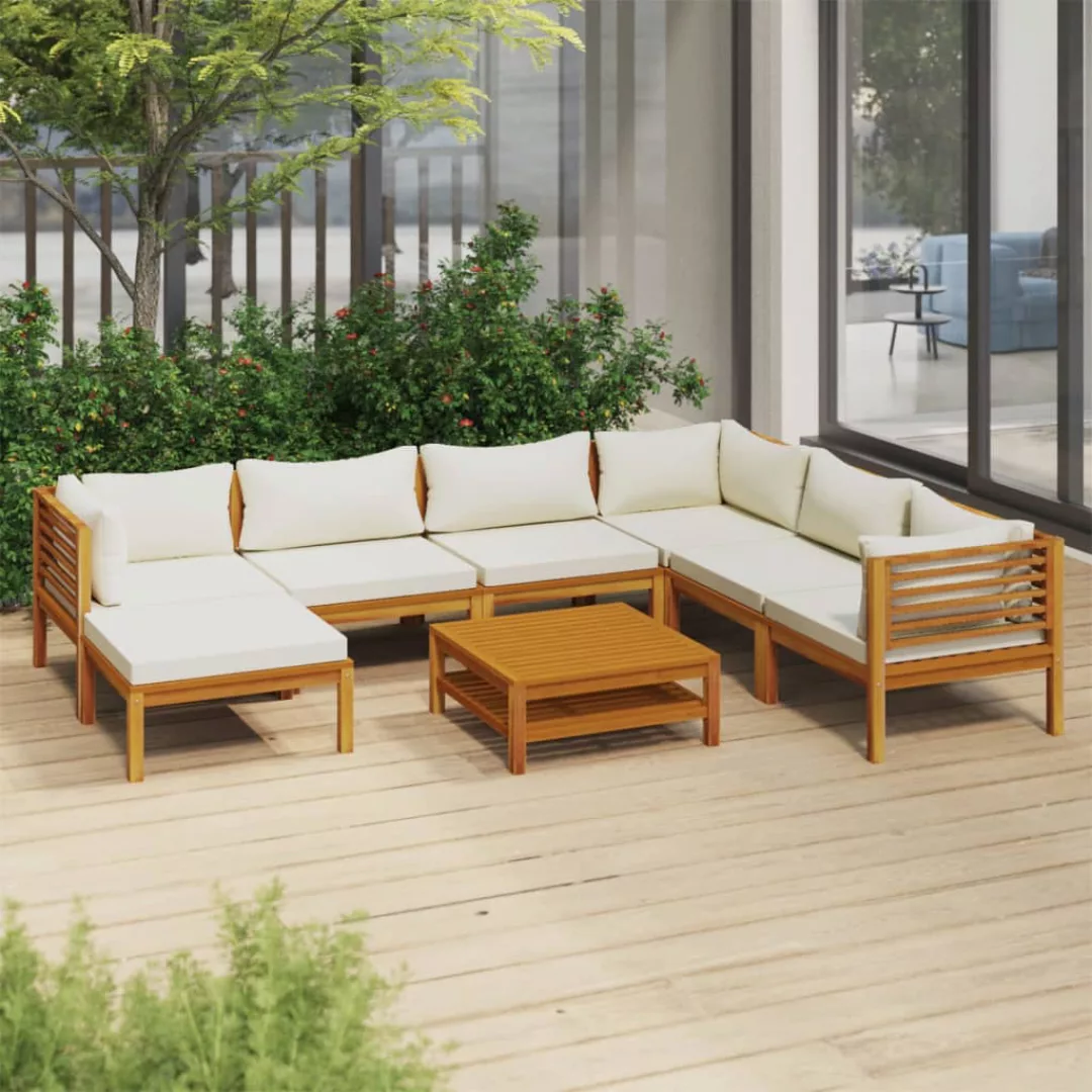 8-tlg. Garten-lounge-set Mit Creme Kissen Massivholz Akazie günstig online kaufen