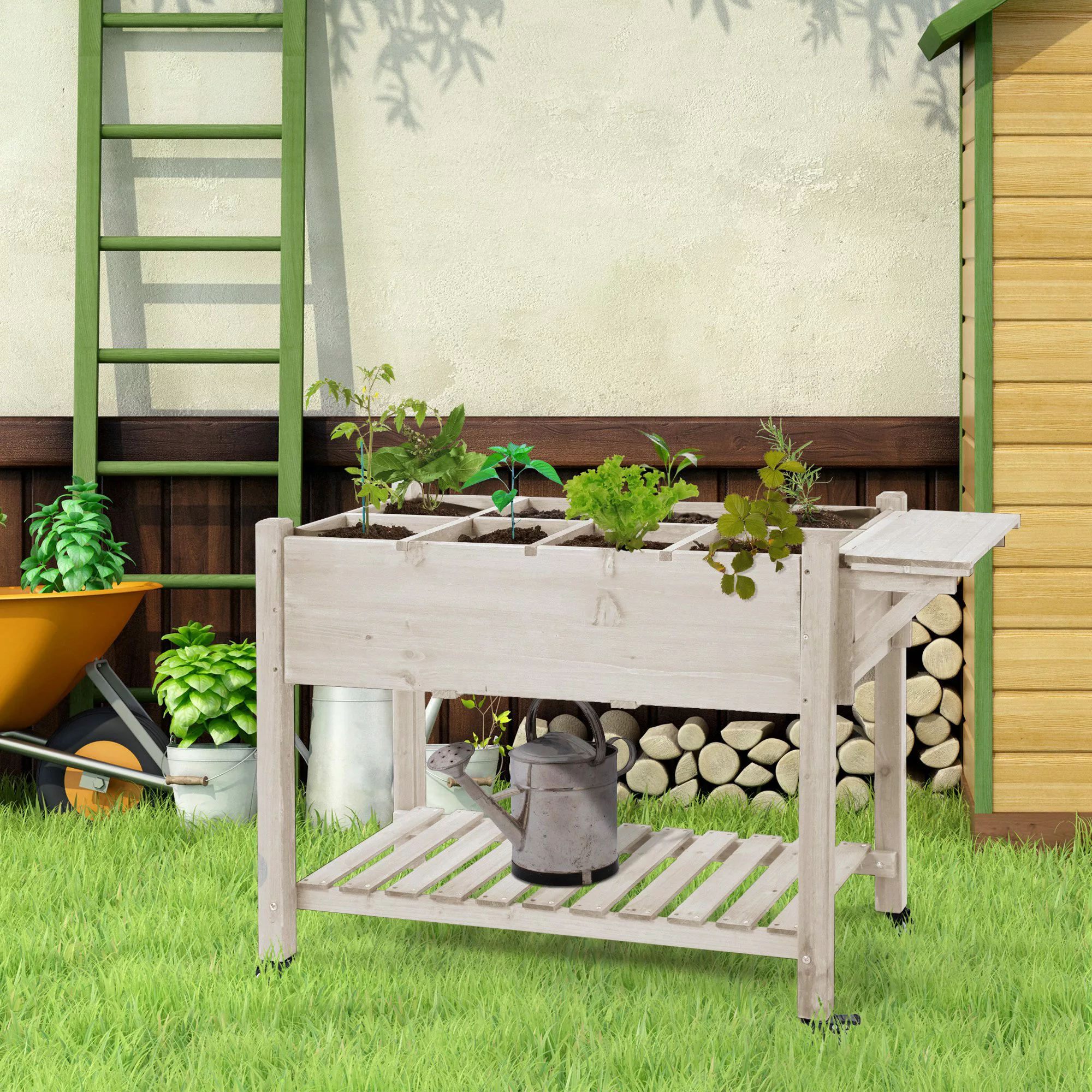 Outsunny Jardinière sur Pied - Hochbeet auf Rollen - Regal, Klappbarer Seit günstig online kaufen