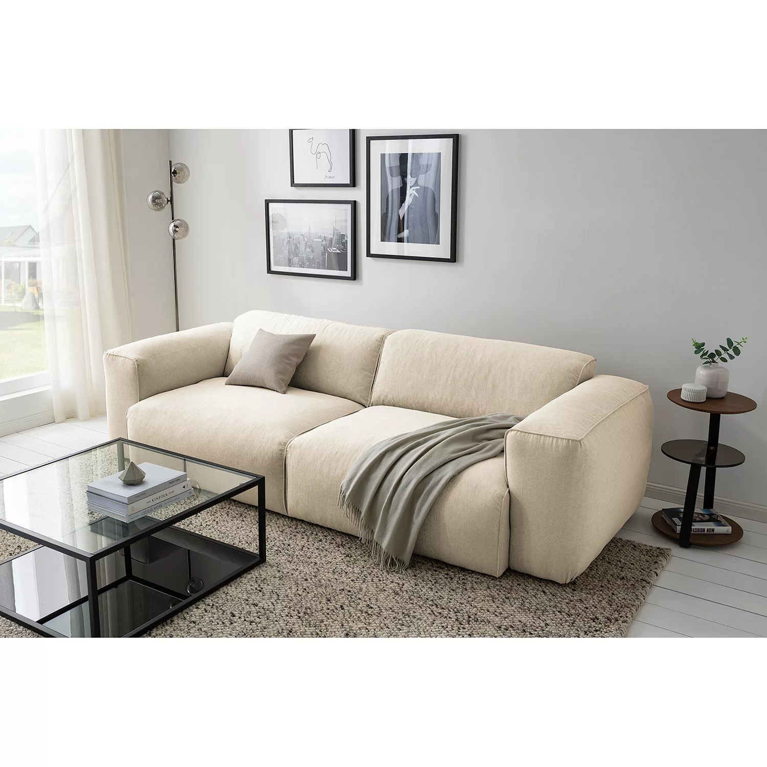 home24 Studio Copenhagen Sofa Hudson II 3-Sitzer Beige Webstoff 259x71x102 günstig online kaufen