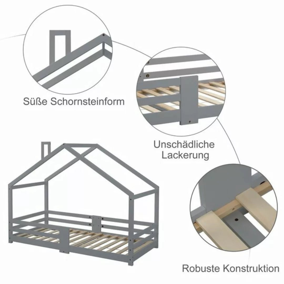 Sweiko Kinderbett (Hausbett mit Dach, Schornstein und Absturzsicherung, Kie günstig online kaufen