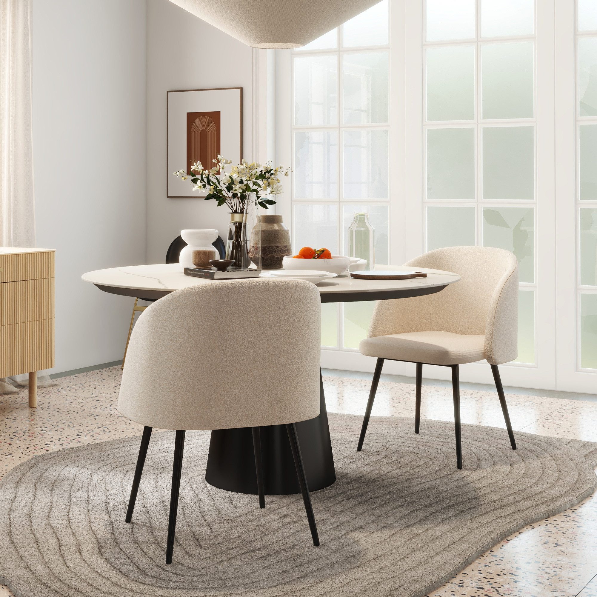 HOMCOM Esszimmerstuhl mit ergonomischer Rückenlehne, Lammwoll-Optik, günstig online kaufen