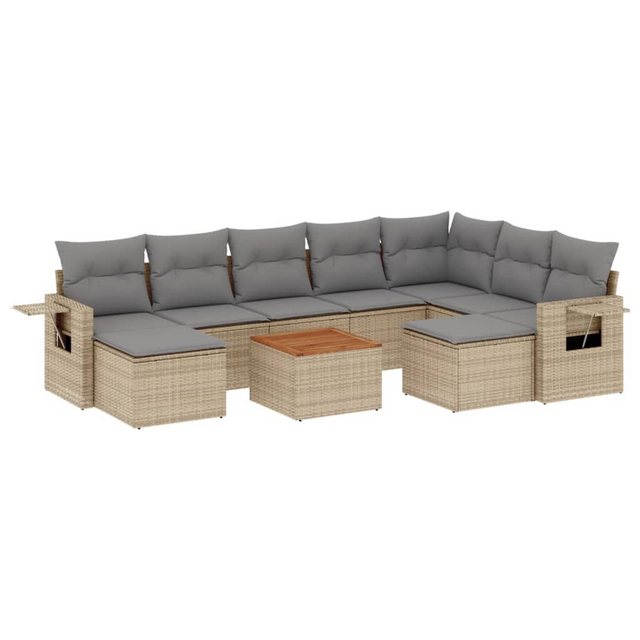 vidaXL Sofaelement 10-tlg. Garten-Sofagarnitur mit Kissen Beige Poly Rattan günstig online kaufen