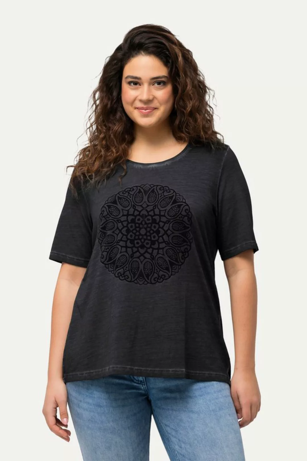 Ulla Popken Rundhalsshirt T-Shirt Mandala Classic Rundhals Halbarm günstig online kaufen