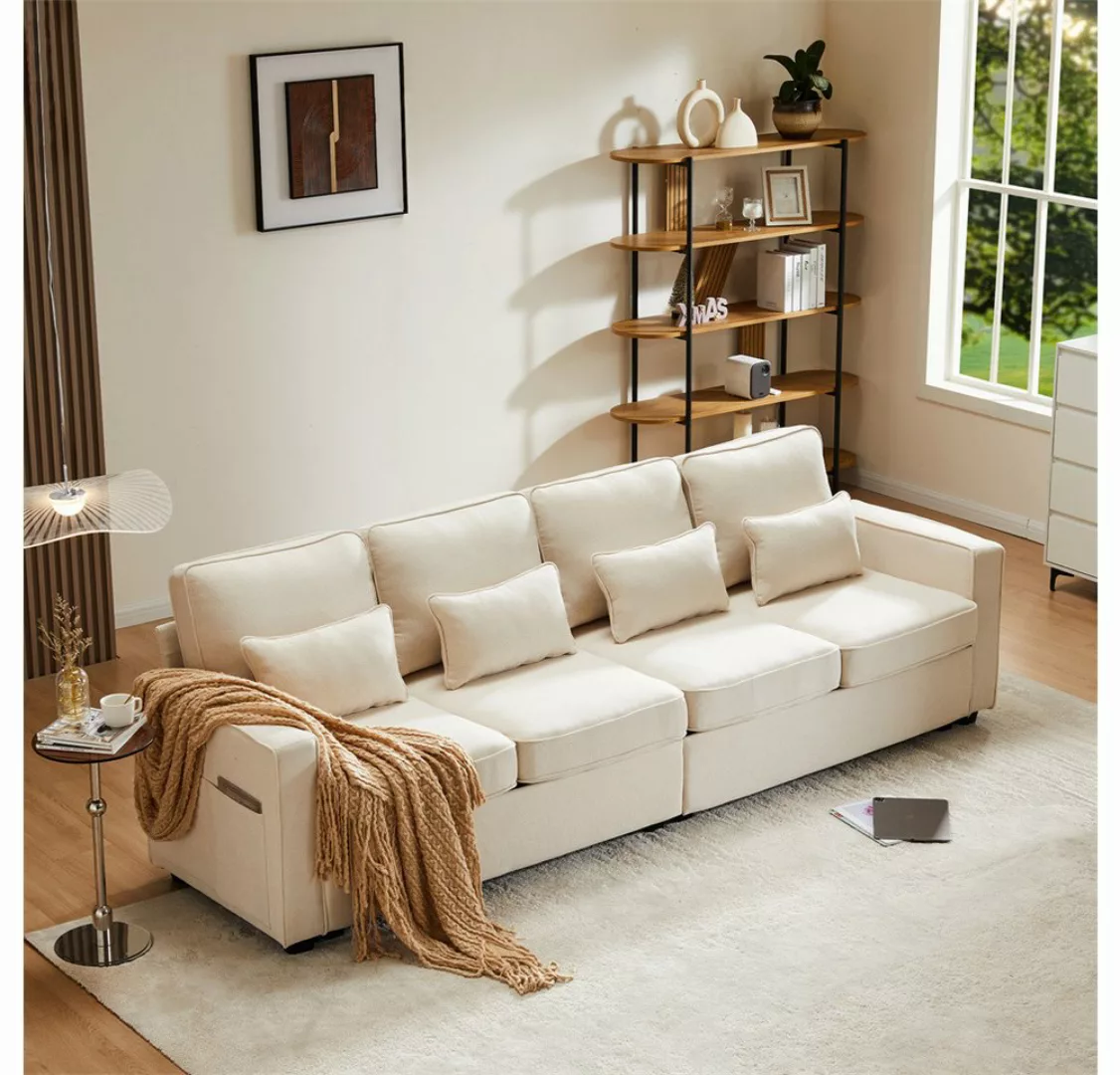 Sweiko Sofa 4-Sitzer-Sofa aus Leinenstoff, Viersitzer-Sofa mit Armlehnentas günstig online kaufen