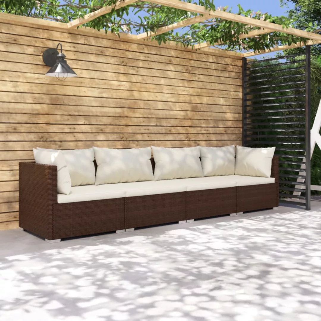 Vidaxl 4-tlg. Garten-lounge-set Mit Kissen Poly Rattan Braun günstig online kaufen