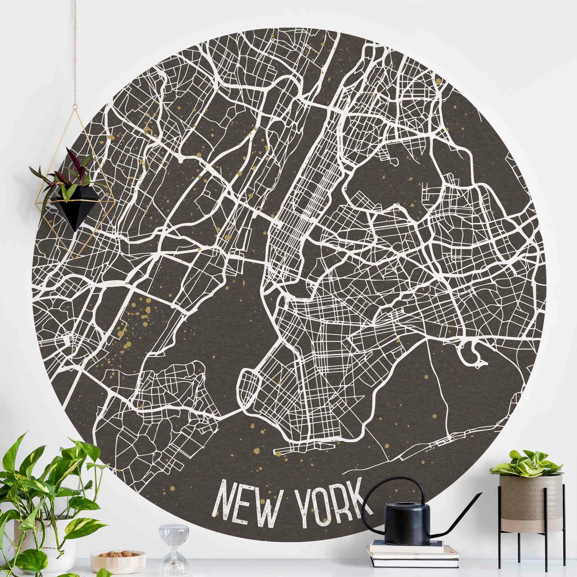 Runde Fototapete selbstklebend Stadtplan New York- Retro günstig online kaufen