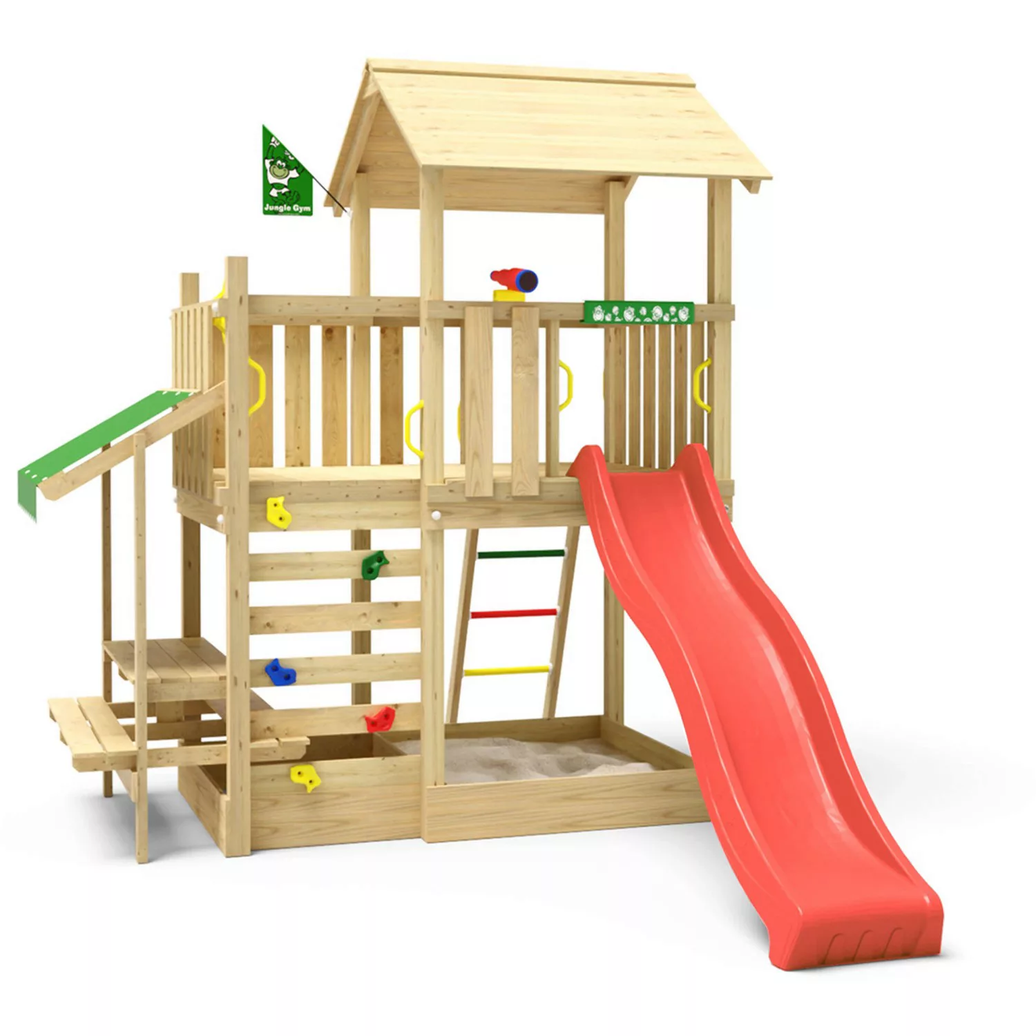 Jungle Gym Spielturm Plaza Holz Turm Picnic Modul Rutsche Rot günstig online kaufen