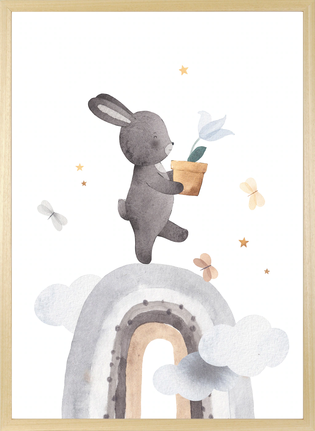 queence Bild mit Rahmen "Hase mit Blume", Bilder vom Sternenhimmel-Hase-Has günstig online kaufen
