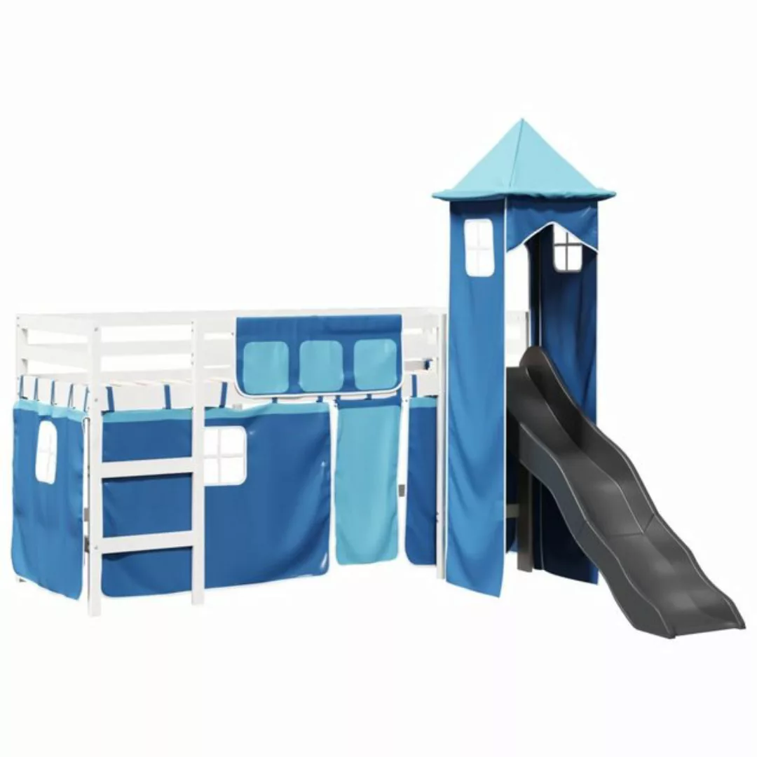 vidaXL Bett Kinderhochbett mit Turm Blau 80x200 cm Massivholz Kiefer günstig online kaufen