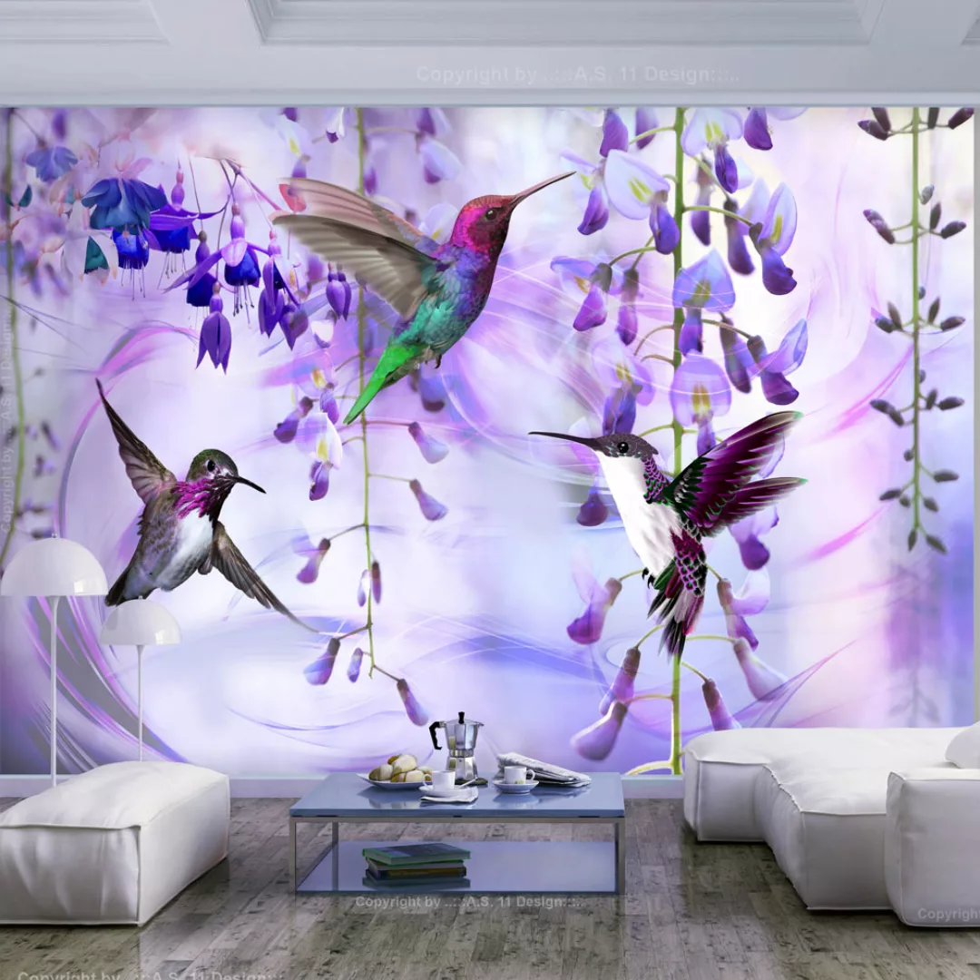 Selbstklebende Fototapete - Flying Hummingbirds (violet) günstig online kaufen
