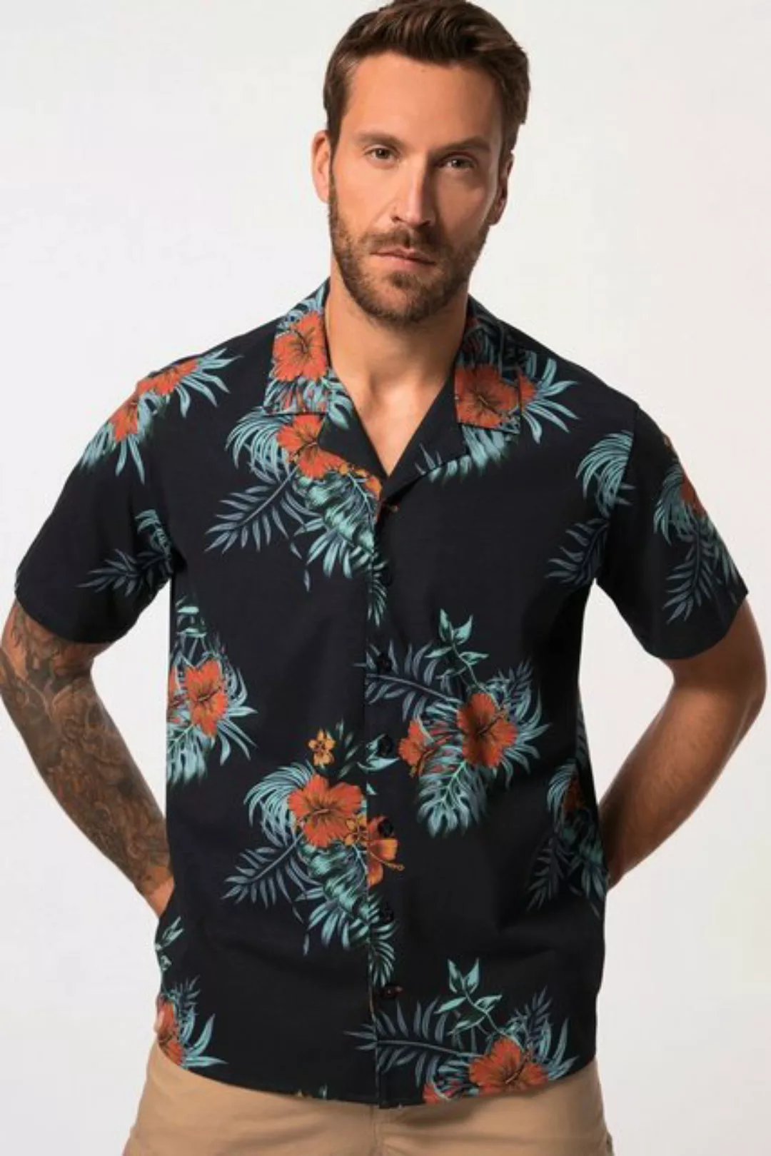JP1880 Kurzarmhemd Hemd FLEXNAMIC® Halbarm floraler Print Cuba-Kragen günstig online kaufen