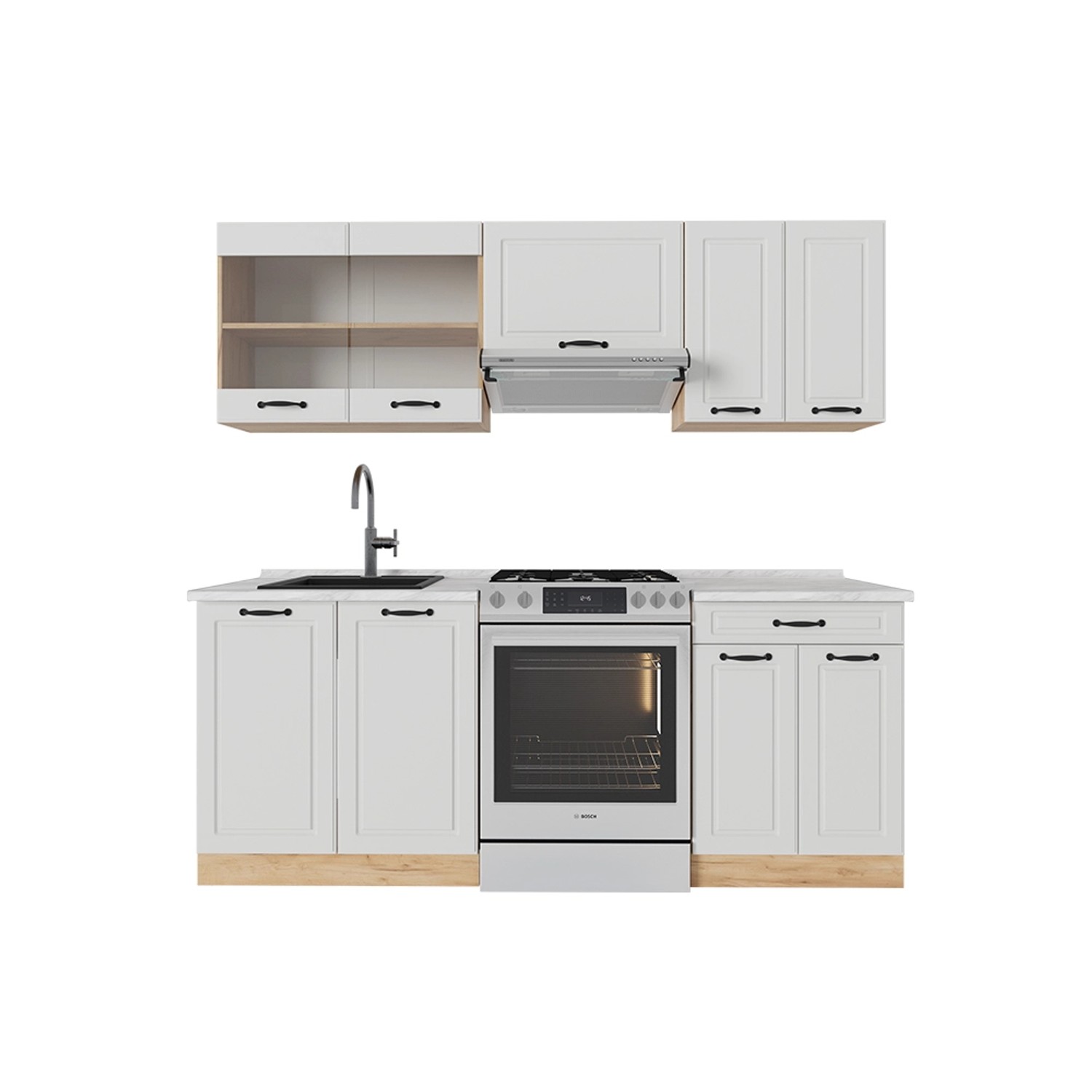 Vicco Küchenzeile R-Line, Weiß Landhaus/Goldkraft Eiche, günstig online kaufen