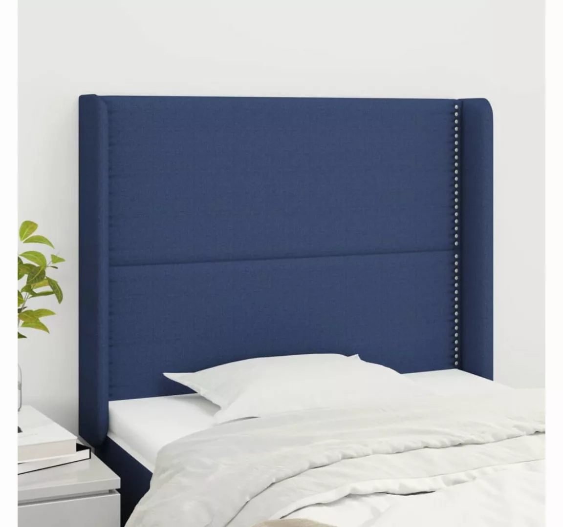 vidaXL Bett, Kopfteil mit Ohren Blau 103x16x118/128 cm Stoff günstig online kaufen