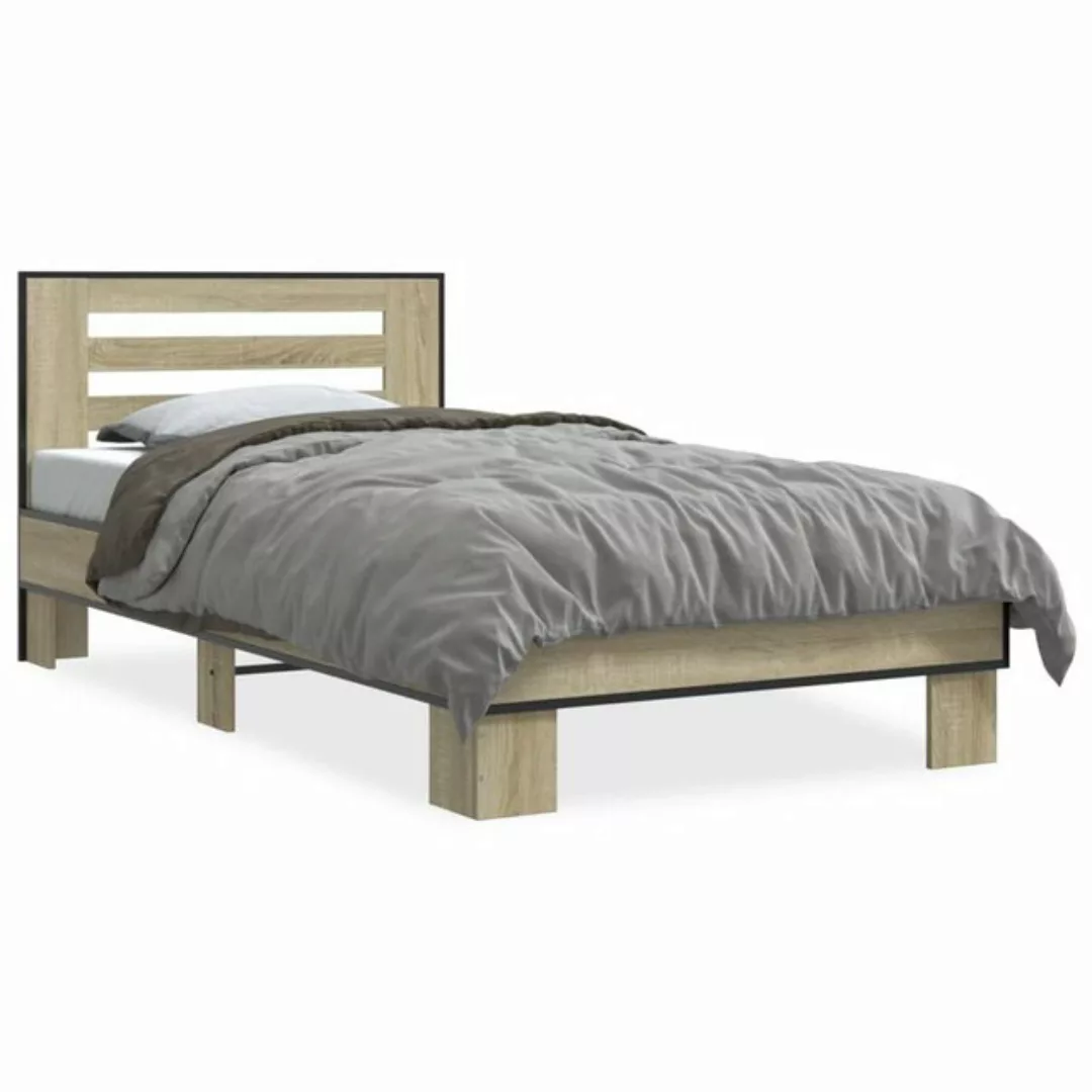 vidaXL Bett Bettgestell Räuchereiche 75x190 cm Holzwerkstoff und Metall günstig online kaufen