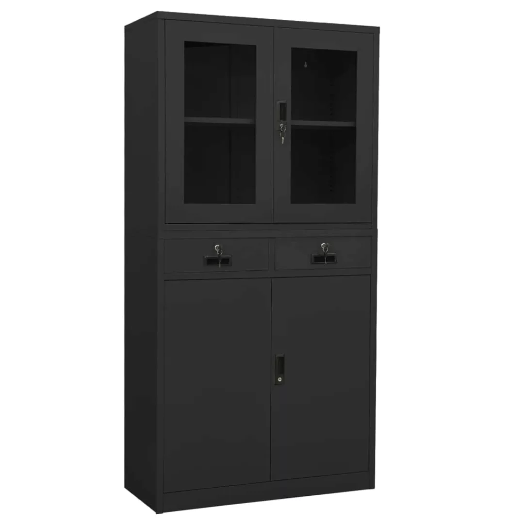 Büroschrank Anthrazit 90x40x180 Cm Stahl Gehertetes Glas günstig online kaufen